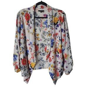 Floral Women's Lightweight Open Front Blazer - White